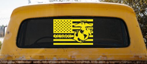 US American Flag USMC Marines Military Car or Truck Window Decal Sticker (Yellow)