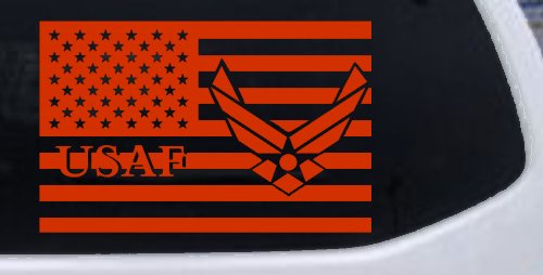 US American Flag Air Force USAF Military Car or Truck Window Vinyl Decal Sticker (Orange Red)
