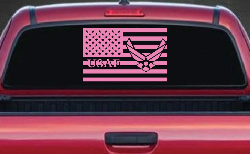 US American Flag Air Force USAF Military Car or Truck Window Vinyl Decal Sticker (Pink)