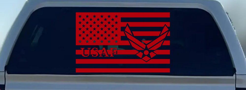 US American Flag Air Force USAF Military Car or Truck Window Decal Sticker (Red)
