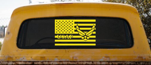 US American Flag Air Force USAF Military Car or Truck Window Decal Sticker (Yellow)