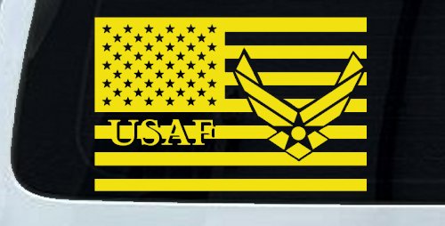 US American Flag Air Force USAF Military Car or Truck Window Decal Sticker (Yellow)