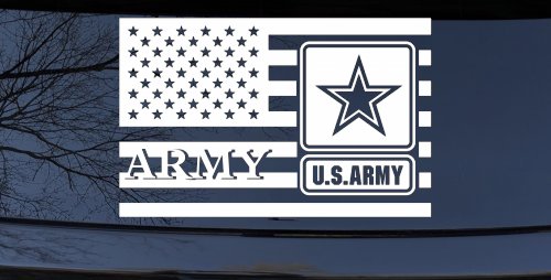 US American Flag Army Military Car or Truck Window Vinyl Decal Sticker (White)