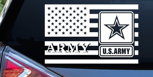US American Flag Army Military Car or Truck Window Decal Sticker (White)