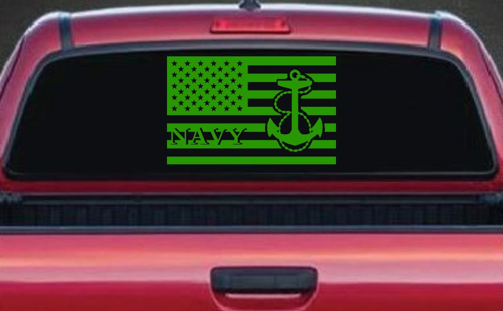 US American Flag US Navy Military Car or Truck Window Vinyl Decal Sticker (Lime)