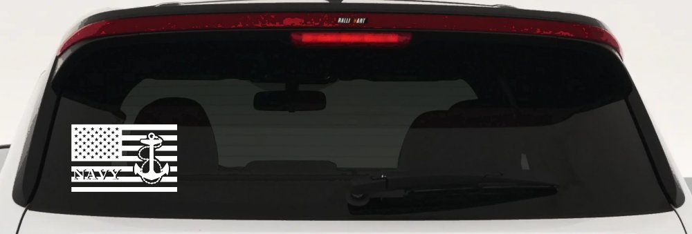 US American Flag US Navy Military Car or Truck Window Vinyl Decal Sticker (White)