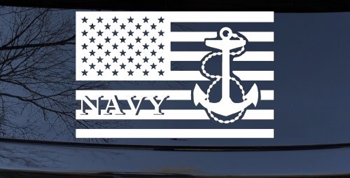US American Flag US Navy Military Car or Truck Window Vinyl Decal Sticker (White)