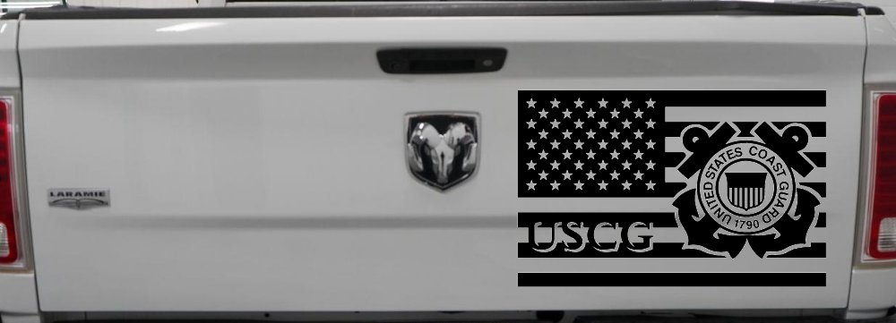 US American Flag Coast Guard Military Car or Truck Window Decal Sticker (Black)