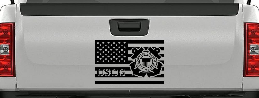 US American Flag Coast Guard Military Car or Truck Window Decal Sticker (Black)