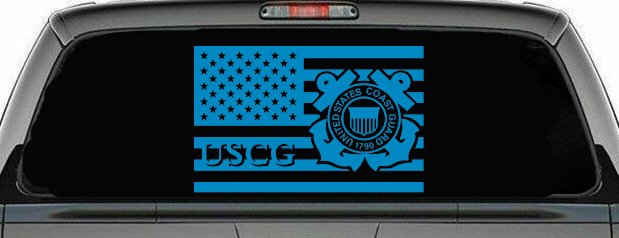 US American Flag Coast Guard Military Car or Truck Window Vinyl Decal Sticker (Blue)