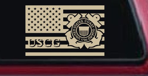 US American Flag Coast Guard Military Car or Truck Window Decal Sticker (Desert Sand)