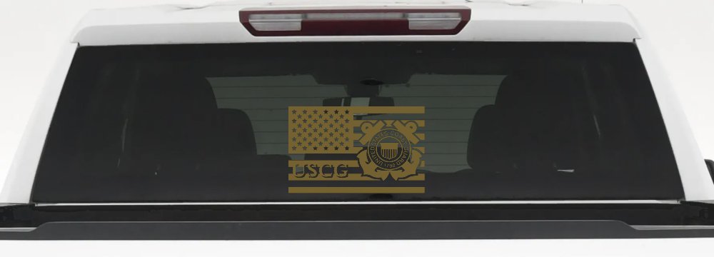 US American Flag Coast Guard Military Car or Truck Window Decal Sticker (Gold)