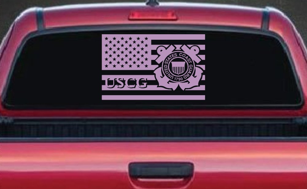US American Flag Coast Guard Military Car or Truck Window Decal Sticker (Lilac)