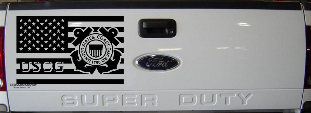US American Flag Coast Guard Military Car or Truck Window Decal Sticker (Matte Black)