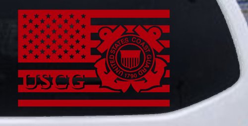 US American Flag Coast Guard Military Car or Truck Window Decal Sticker (Red)