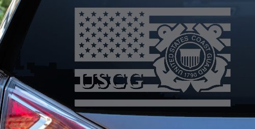 US American Flag Coast Guard Military Car or Truck Window Decal Sticker (Silver)