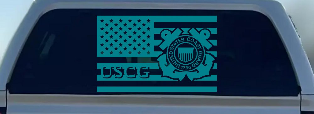 US American Flag Coast Guard Military Car or Truck Window Decal Sticker (Turquoise Blue)