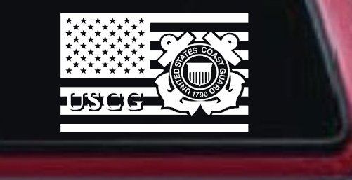 US American Flag Coast Guard Military Car or Truck Window Vinyl Decal Sticker (White)