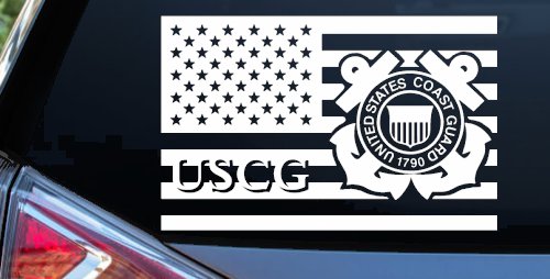 US American Flag Coast Guard Military Car or Truck Window Decal Sticker (White)