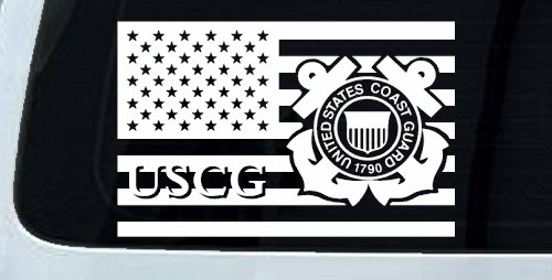 US American Flag Coast Guard Military Car or Truck Window Decal Sticker (White)