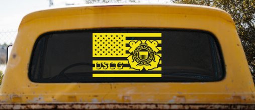 US American Flag Coast Guard Military Car or Truck Window Decal Sticker (Yellow)