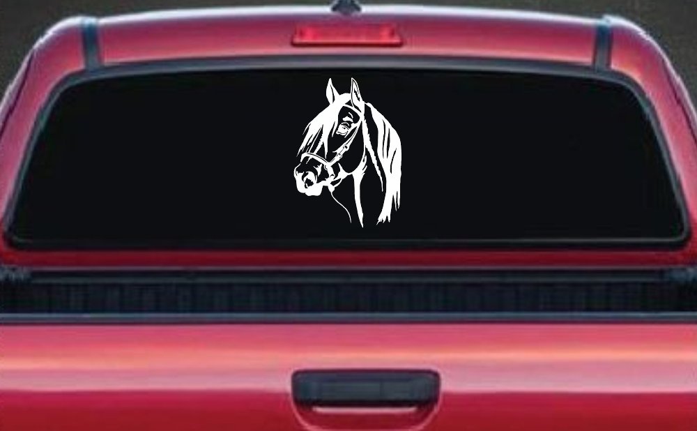 Dark Mane Horse Head Car or Truck Window Decal Sticker (White)