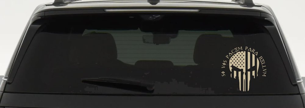 Punisher Skull US American Flag Si Vis Pacem Para Bellum Guns Car or Truck Window Decal Sticker