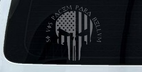 Punisher Skull US American Flag Si Vis Pacem Para Bellum Guns Car or Truck Window Decal Sticker