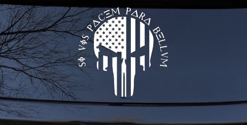 Punisher Skull US American Flag Si Vis Pacem Para Bellum Guns Car or Truck Window Decal Sticker