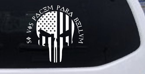 Punisher Skull US American Flag Si Vis Pacem Para Bellum Guns Car or Truck Window Decal Sticker