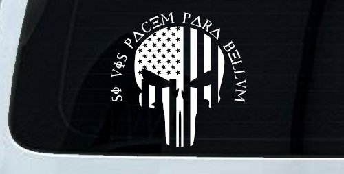 Punisher Skull US American Flag Si Vis Pacem Para Bellum Guns Car or Truck Window Decal Sticker