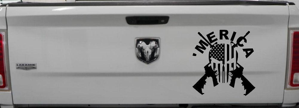 MERICA Punisher Skull US American Flag Crossed AR15 Guns Car or Truck Window Decal Sticker