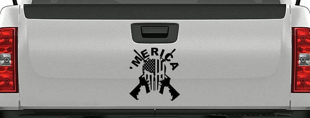 MERICA Punisher Skull US American Flag Crossed AR15 Guns Car or Truck Window Decal Sticker
