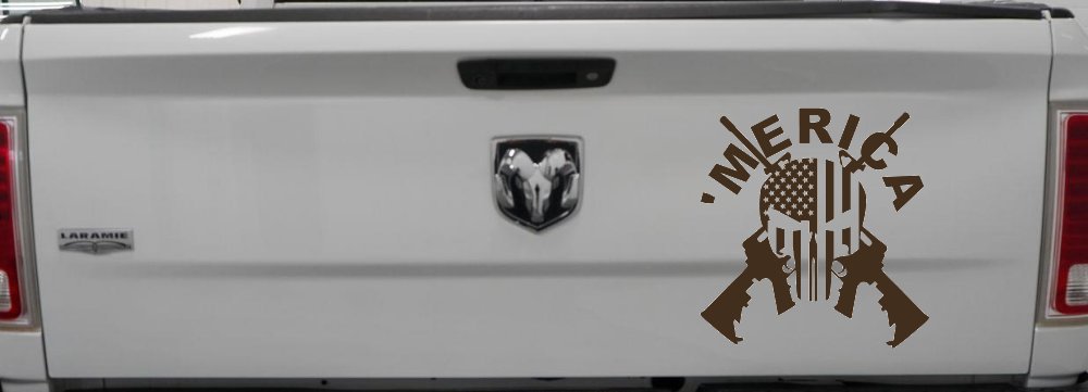 MERICA Punisher Skull US American Flag Crossed AR15 Guns Car or Truck Window Decal Sticker