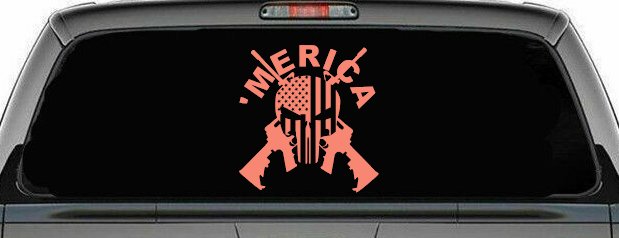 MERICA Punisher Skull US American Flag Crossed AR15 Guns Car or Truck Window Decal Sticker