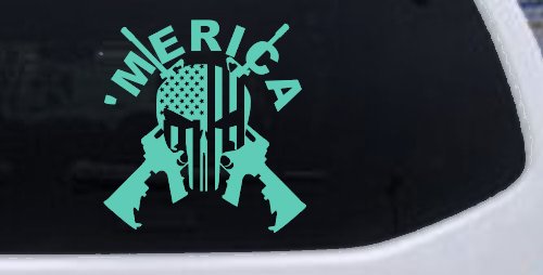 MERICA Punisher Skull US American Flag Crossed AR15 Guns Car or Truck Window Decal Sticker