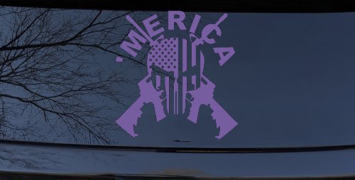 MERICA Punisher Skull US American Flag Crossed AR15 Guns Car or Truck Window Vinyl Decal Sticker (Purple)