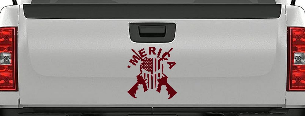 MERICA Punisher Skull US American Flag Crossed AR15 Guns Car or Truck Window Decal Sticker