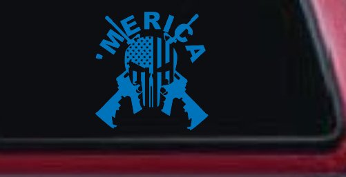 MERICA Punisher Skull US American Flag Crossed AR15 Guns Car or Truck Window Decal Sticker