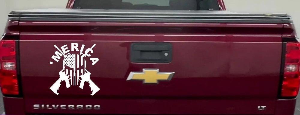 MERICA Punisher Skull US American Flag Crossed AR15 Guns Car or Truck Window Decal Sticker