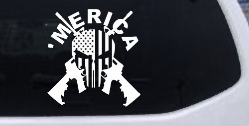 MERICA Punisher Skull US American Flag Crossed AR15 Guns Car or Truck Window Decal Sticker