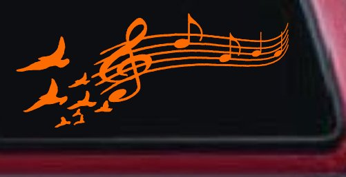 Birds to Music Scale Notes Music Car or Truck Window Decal Sticker (Orange)