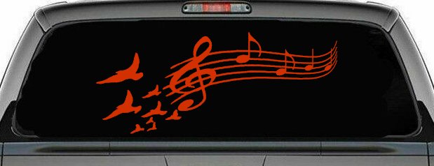 Birds to Music Scale Notes Music Car or Truck Window Decal Sticker (Orange Red)