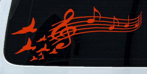 Birds to Music Scale Notes Music Car or Truck Window Decal Sticker (Orange Red)