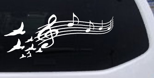 Birds to Music Scale Notes Music Car or Truck Window Decal Sticker (White)