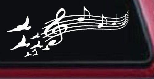 Birds to Music Scale Notes Music Car or Truck Window Decal Sticker (White)