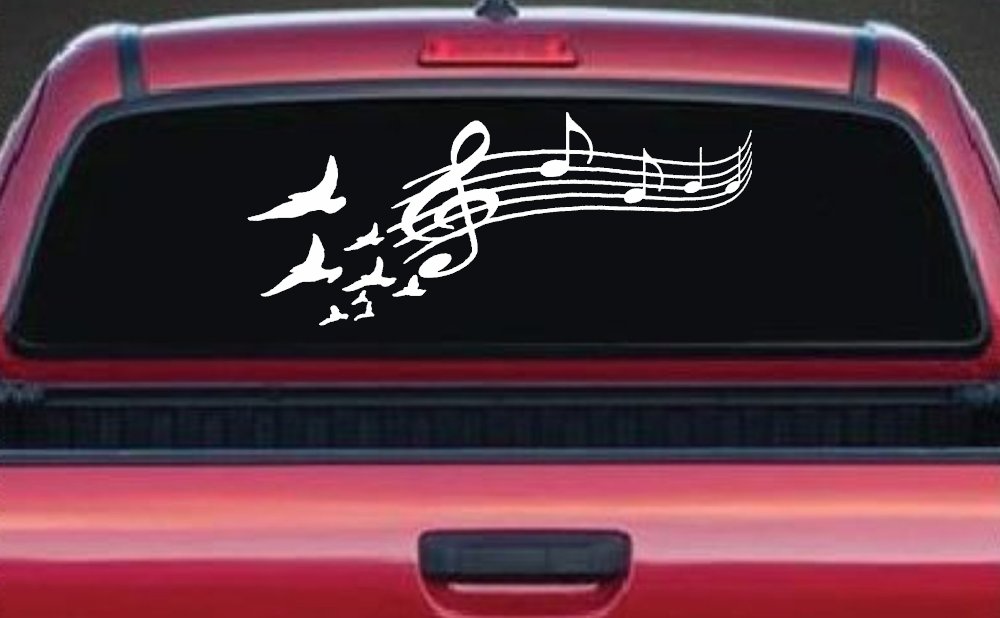 Birds to Music Scale Notes Music Car or Truck Window Decal Sticker (White)