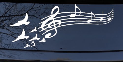 Birds to Music Scale Notes Music Car or Truck Window Decal Sticker (White)