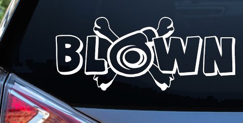 Blown Turbo Blower With Crossbones Moto Sports Car or Truck Window Vinyl Decal Sticker (White)