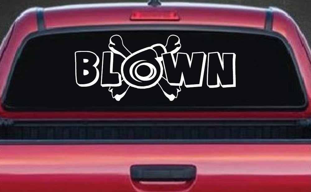Blown Turbo Blower With Crossbones Moto Sports Car or Truck Window Decal Sticker (White)
